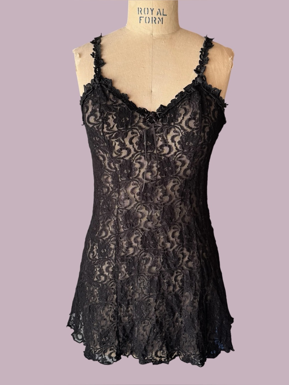 Vintage 90s Black Lace Sheer Mini Slip Dress